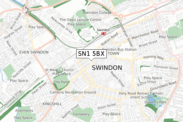 SN1 5BX map - small scale - OS Open Zoomstack (Ordnance Survey)