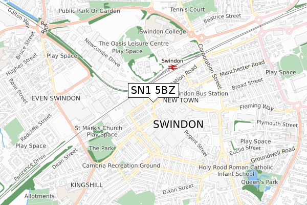SN1 5BZ map - small scale - OS Open Zoomstack (Ordnance Survey)