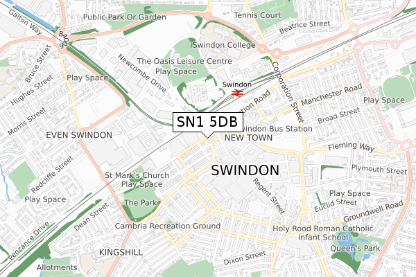 SN1 5DB map - small scale - OS Open Zoomstack (Ordnance Survey)