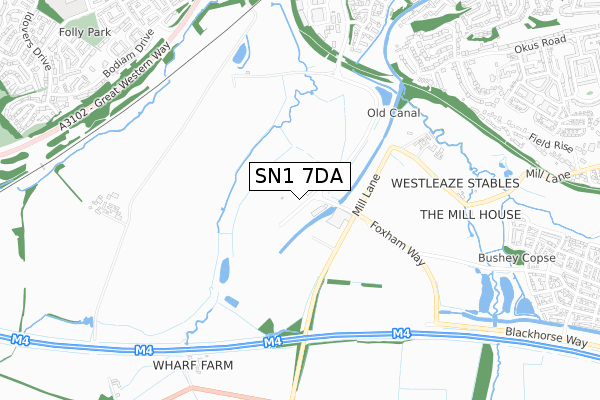 SN1 7DA map - small scale - OS Open Zoomstack (Ordnance Survey)