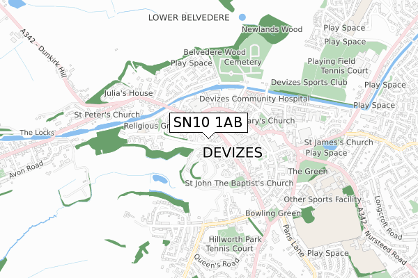 SN10 1AB map - small scale - OS Open Zoomstack (Ordnance Survey)