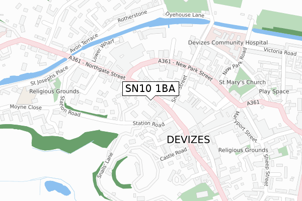 SN10 1BA map - large scale - OS Open Zoomstack (Ordnance Survey)