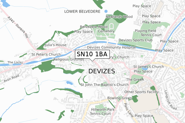 SN10 1BA map - small scale - OS Open Zoomstack (Ordnance Survey)