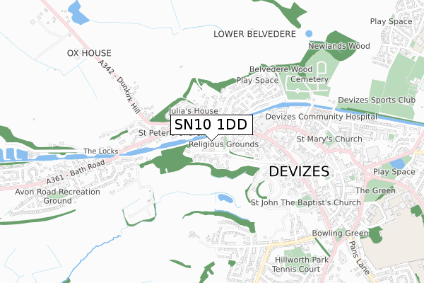 SN10 1DD map - small scale - OS Open Zoomstack (Ordnance Survey)