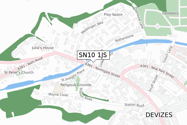 SN10 1JS map - large scale - OS Open Zoomstack (Ordnance Survey)