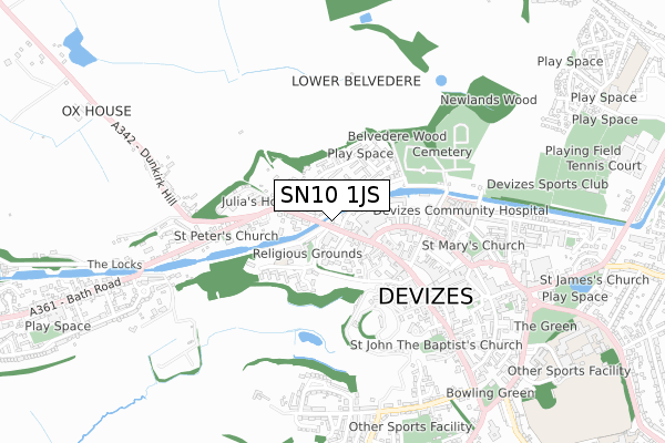 SN10 1JS map - small scale - OS Open Zoomstack (Ordnance Survey)