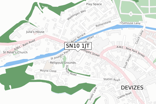 SN10 1JT map - large scale - OS Open Zoomstack (Ordnance Survey)