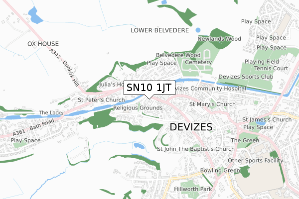 SN10 1JT map - small scale - OS Open Zoomstack (Ordnance Survey)