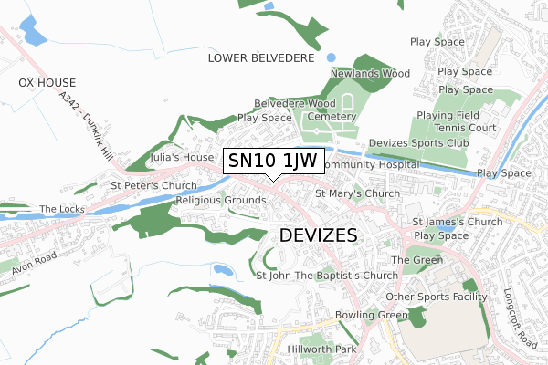 SN10 1JW map - small scale - OS Open Zoomstack (Ordnance Survey)