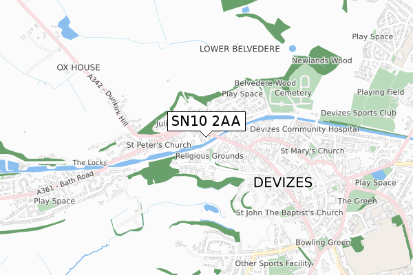 SN10 2AA map - small scale - OS Open Zoomstack (Ordnance Survey)