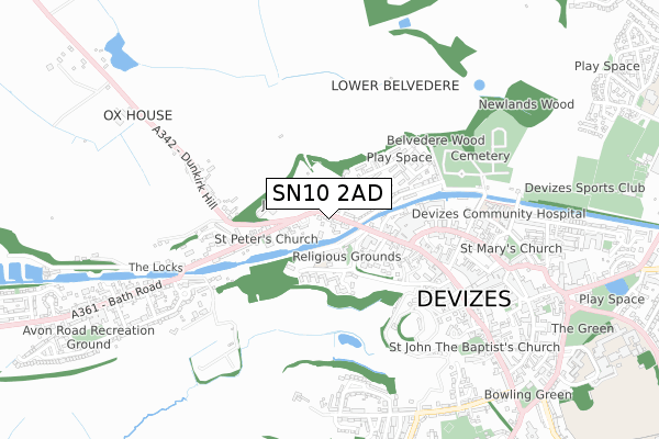 SN10 2AD map - small scale - OS Open Zoomstack (Ordnance Survey)