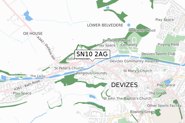 SN10 2AG map - small scale - OS Open Zoomstack (Ordnance Survey)