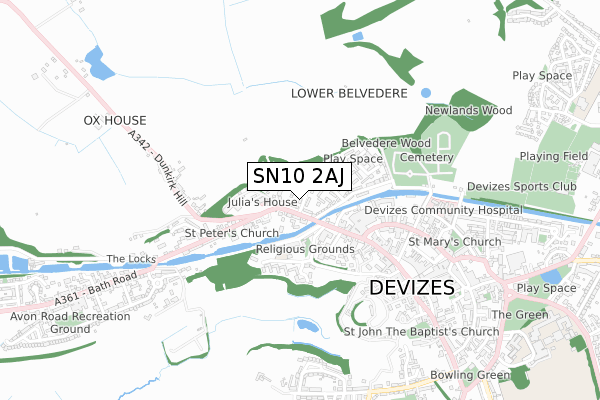 SN10 2AJ map - small scale - OS Open Zoomstack (Ordnance Survey)