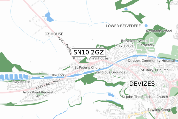 SN10 2GZ map - small scale - OS Open Zoomstack (Ordnance Survey)