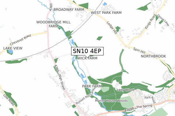 SN10 4EP map - small scale - OS Open Zoomstack (Ordnance Survey)