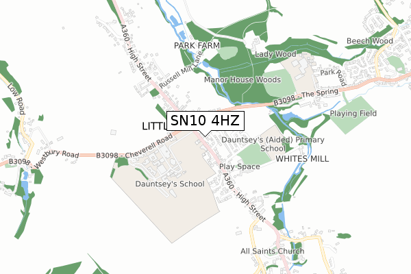 SN10 4HZ map - small scale - OS Open Zoomstack (Ordnance Survey)