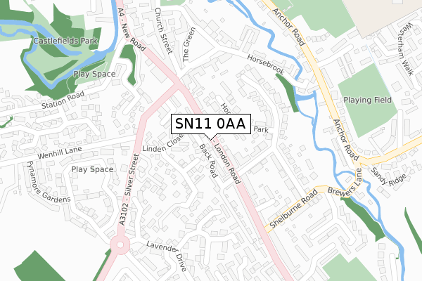 SN11 0AA map - large scale - OS Open Zoomstack (Ordnance Survey)