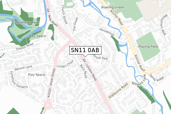 SN11 0AB map - large scale - OS Open Zoomstack (Ordnance Survey)