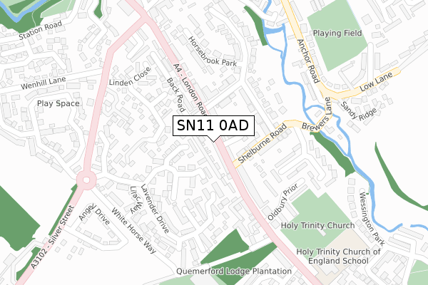 SN11 0AD map - large scale - OS Open Zoomstack (Ordnance Survey)
