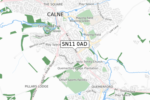 SN11 0AD map - small scale - OS Open Zoomstack (Ordnance Survey)