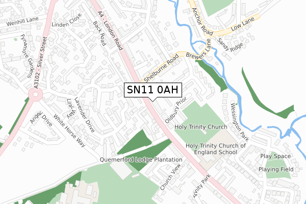SN11 0AH map - large scale - OS Open Zoomstack (Ordnance Survey)