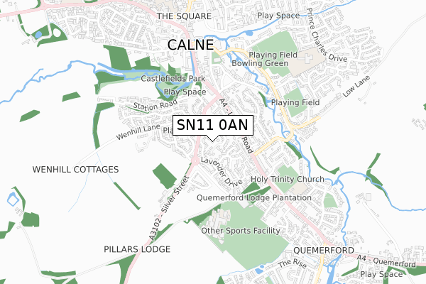 SN11 0AN map - small scale - OS Open Zoomstack (Ordnance Survey)