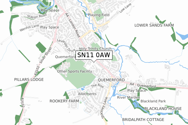 SN11 0AW map - small scale - OS Open Zoomstack (Ordnance Survey)