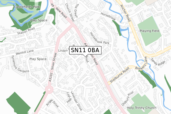 SN11 0BA map - large scale - OS Open Zoomstack (Ordnance Survey)