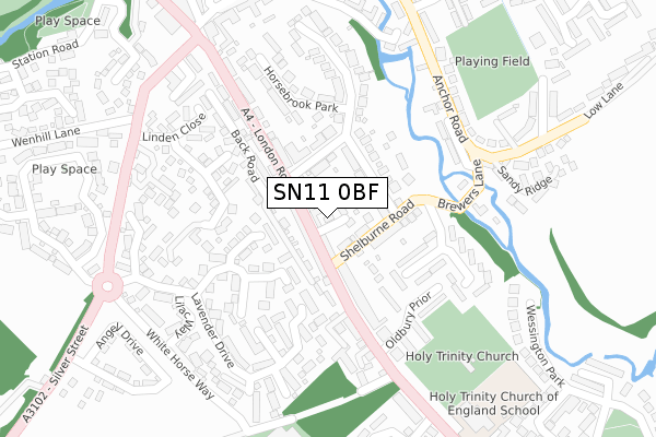 SN11 0BF map - large scale - OS Open Zoomstack (Ordnance Survey)