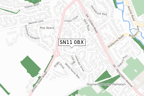 SN11 0BX map - large scale - OS Open Zoomstack (Ordnance Survey)