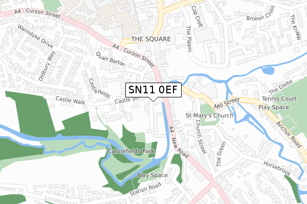 SN11 0EF map - large scale - OS Open Zoomstack (Ordnance Survey)