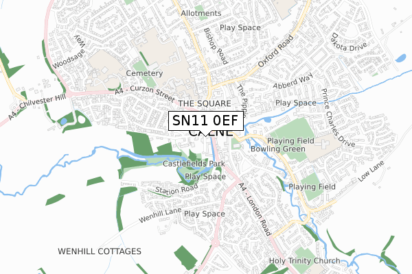 SN11 0EF map - small scale - OS Open Zoomstack (Ordnance Survey)