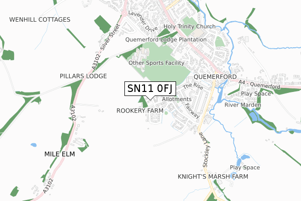 SN11 0FJ map - small scale - OS Open Zoomstack (Ordnance Survey)