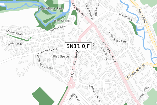 SN11 0JF map - large scale - OS Open Zoomstack (Ordnance Survey)