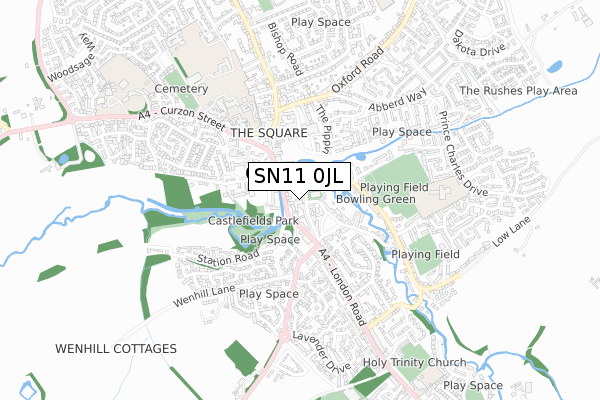 SN11 0JL map - small scale - OS Open Zoomstack (Ordnance Survey)