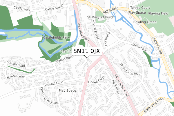 SN11 0JX map - large scale - OS Open Zoomstack (Ordnance Survey)