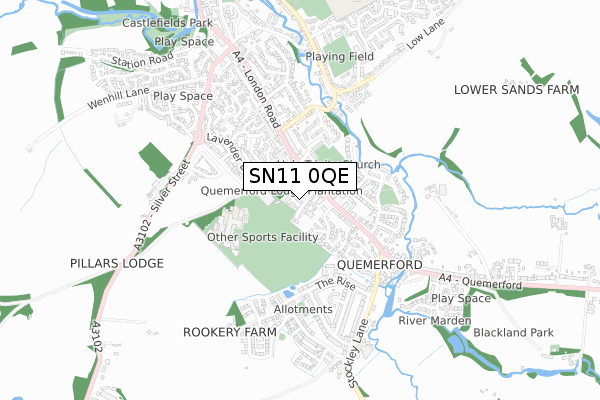 SN11 0QE map - small scale - OS Open Zoomstack (Ordnance Survey)