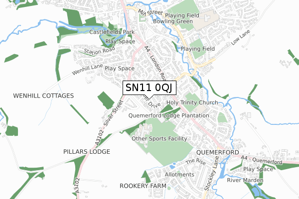 SN11 0QJ map - small scale - OS Open Zoomstack (Ordnance Survey)
