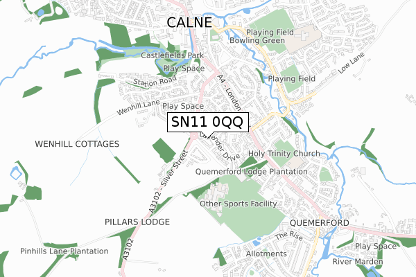 SN11 0QQ map - small scale - OS Open Zoomstack (Ordnance Survey)