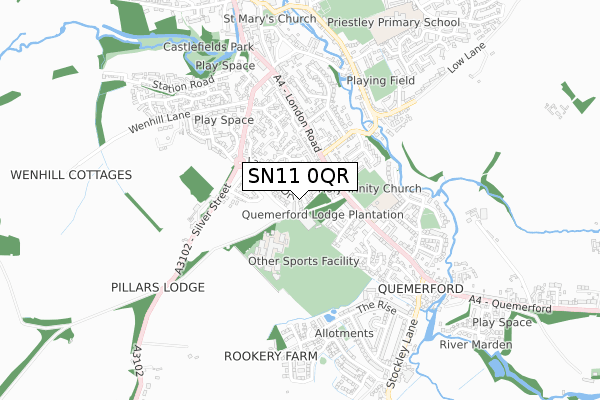 SN11 0QR map - small scale - OS Open Zoomstack (Ordnance Survey)