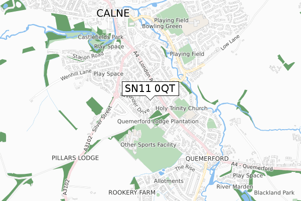 SN11 0QT map - small scale - OS Open Zoomstack (Ordnance Survey)