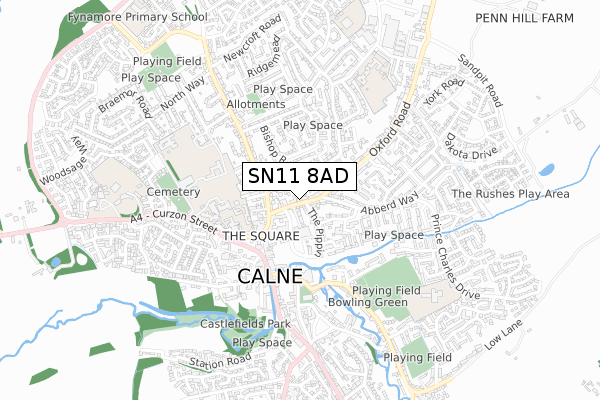 SN11 8AD map - small scale - OS Open Zoomstack (Ordnance Survey)