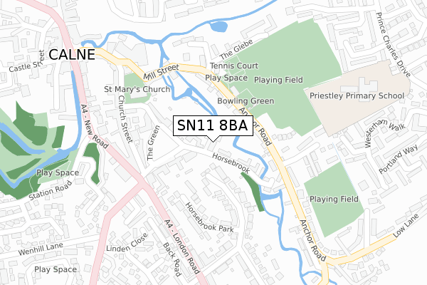 SN11 8BA map - large scale - OS Open Zoomstack (Ordnance Survey)