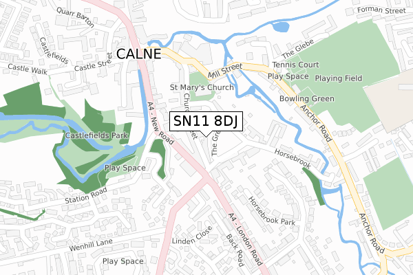 SN11 8DJ map - large scale - OS Open Zoomstack (Ordnance Survey)