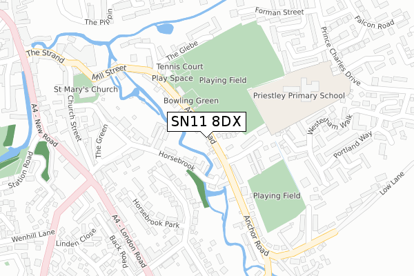 SN11 8DX map - large scale - OS Open Zoomstack (Ordnance Survey)
