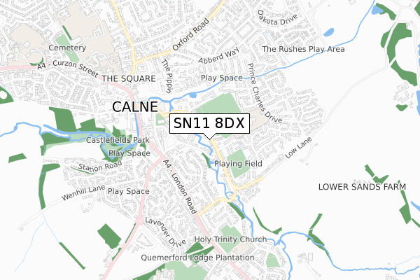 SN11 8DX map - small scale - OS Open Zoomstack (Ordnance Survey)