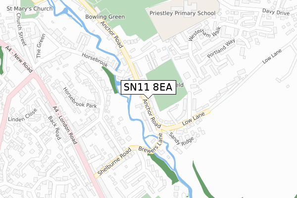 SN11 8EA map - large scale - OS Open Zoomstack (Ordnance Survey)