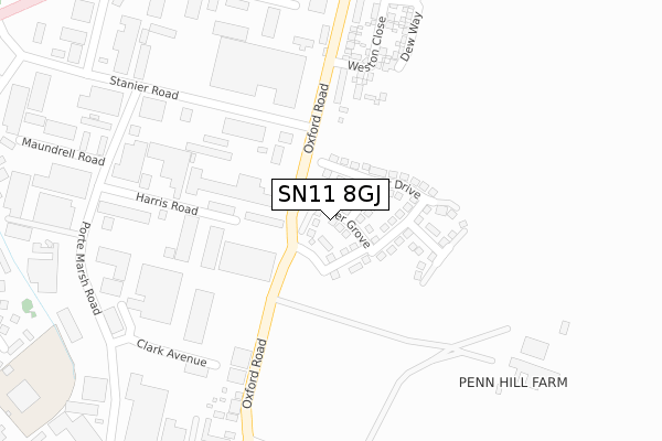 SN11 8GJ map - large scale - OS Open Zoomstack (Ordnance Survey)