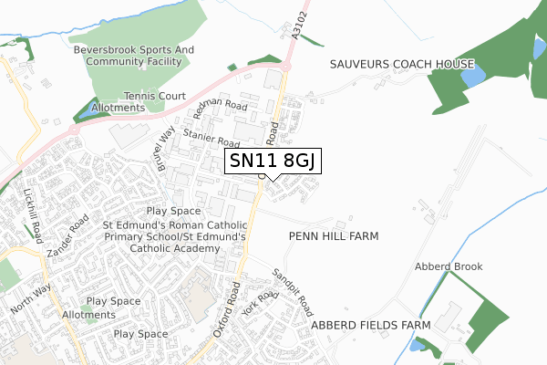SN11 8GJ map - small scale - OS Open Zoomstack (Ordnance Survey)