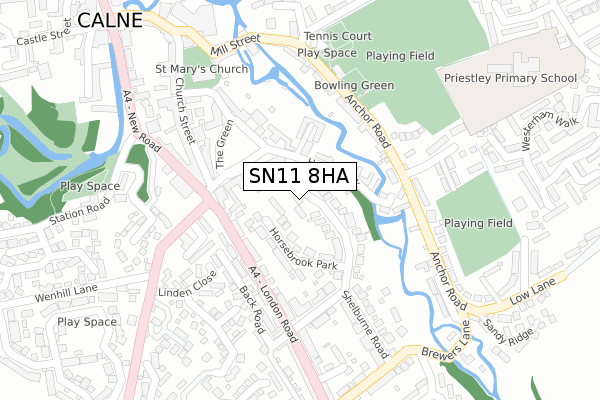 SN11 8HA map - large scale - OS Open Zoomstack (Ordnance Survey)